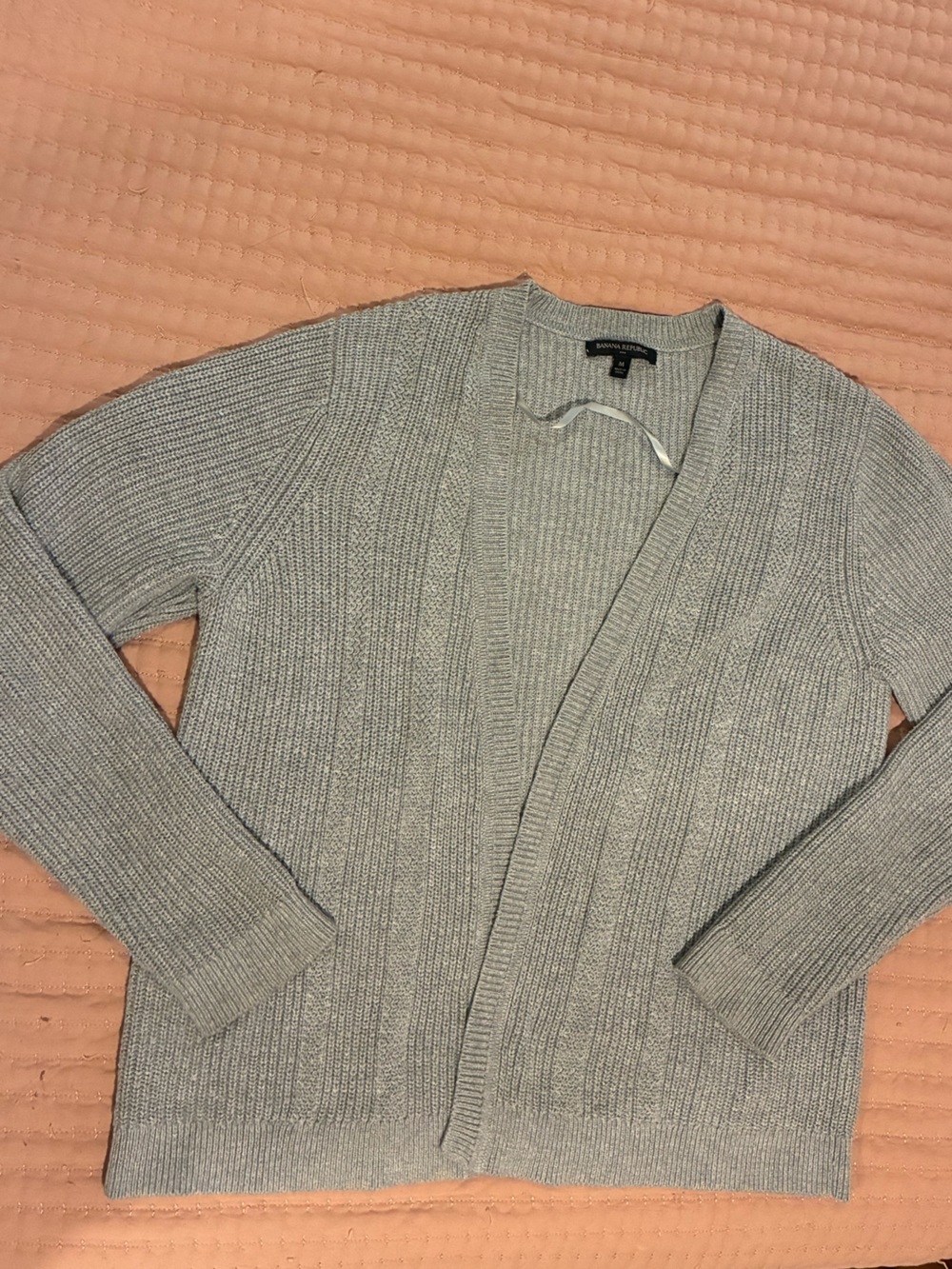 Banana Republic Light Gray Ribbed Knit Open-Front Cardigan